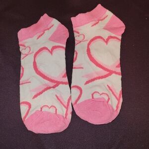 Pink Heart Patterned Ankle Socks